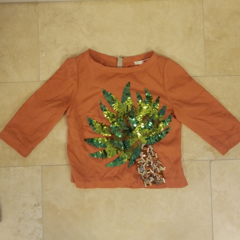 Tracy Reese Coral Silk Palm Tree Top, Size XS